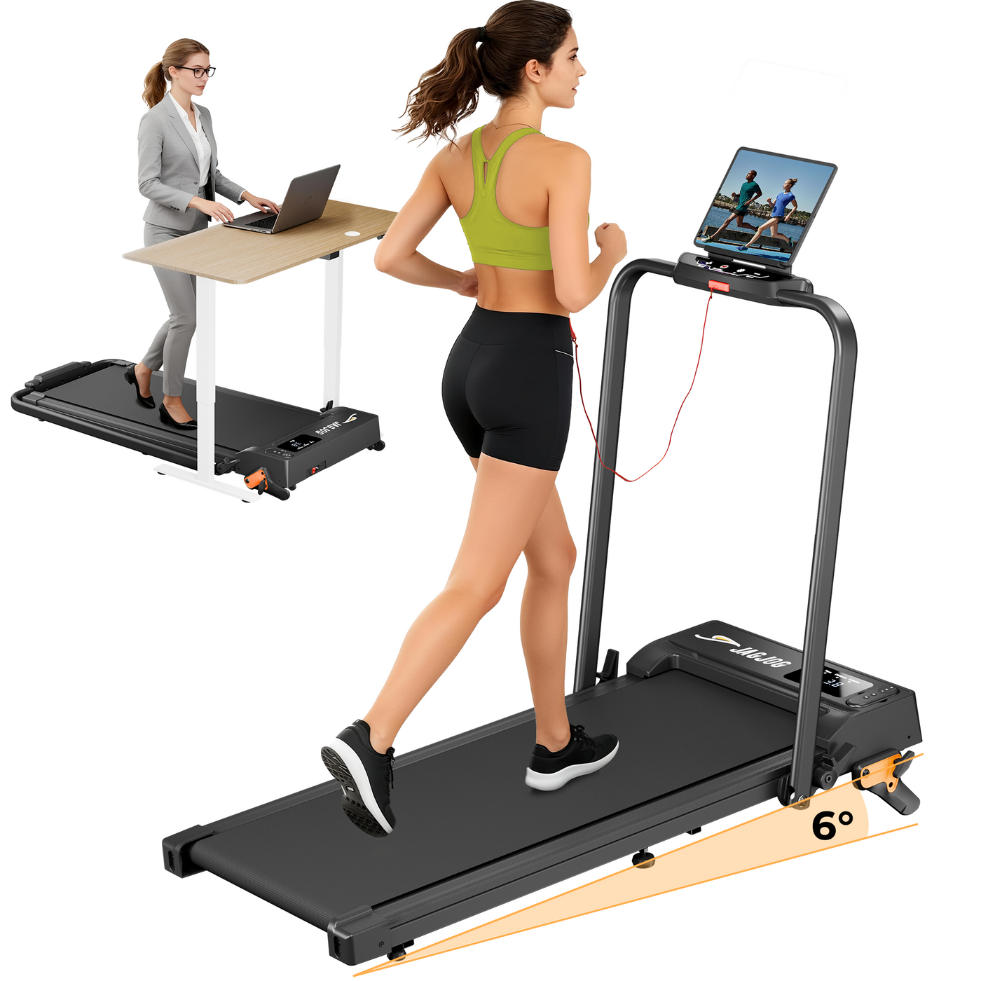 JT52 2-en-1 Tapis de course avec inclinaison