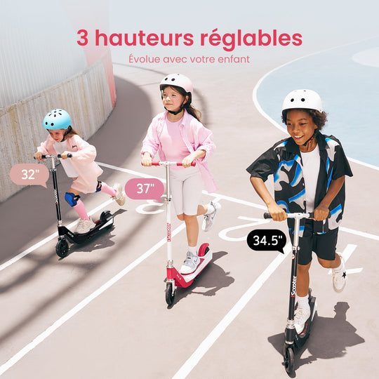 EScooter H102 Trottinette électrique, Système D'alarme Sans Fil, 2X Frein à Disque, Barre D'appui Réglable, Blanc/Noir Tendance, Tapis Antidérapant