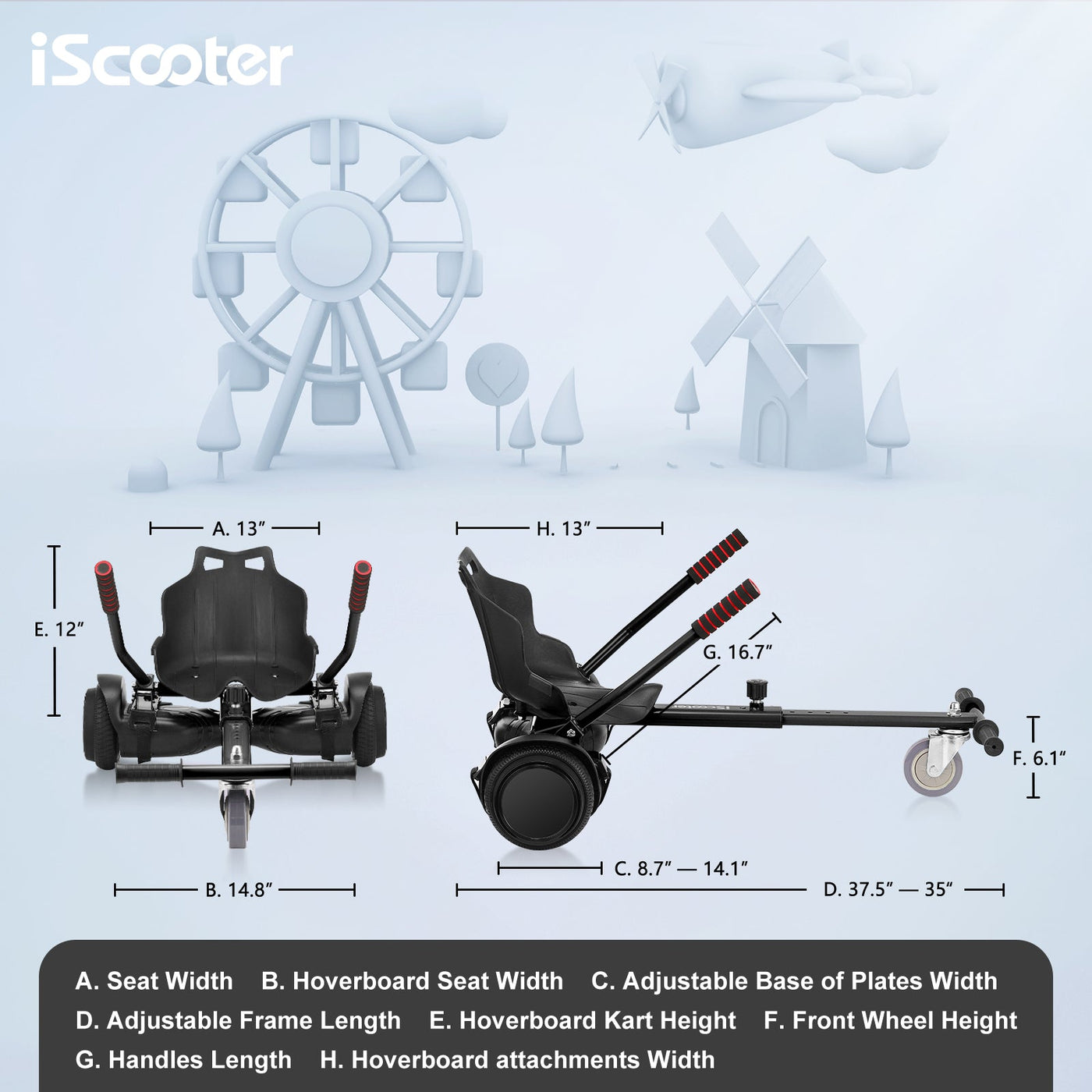 iScooter Q1 Go Kart/Hoverboard avec Siège