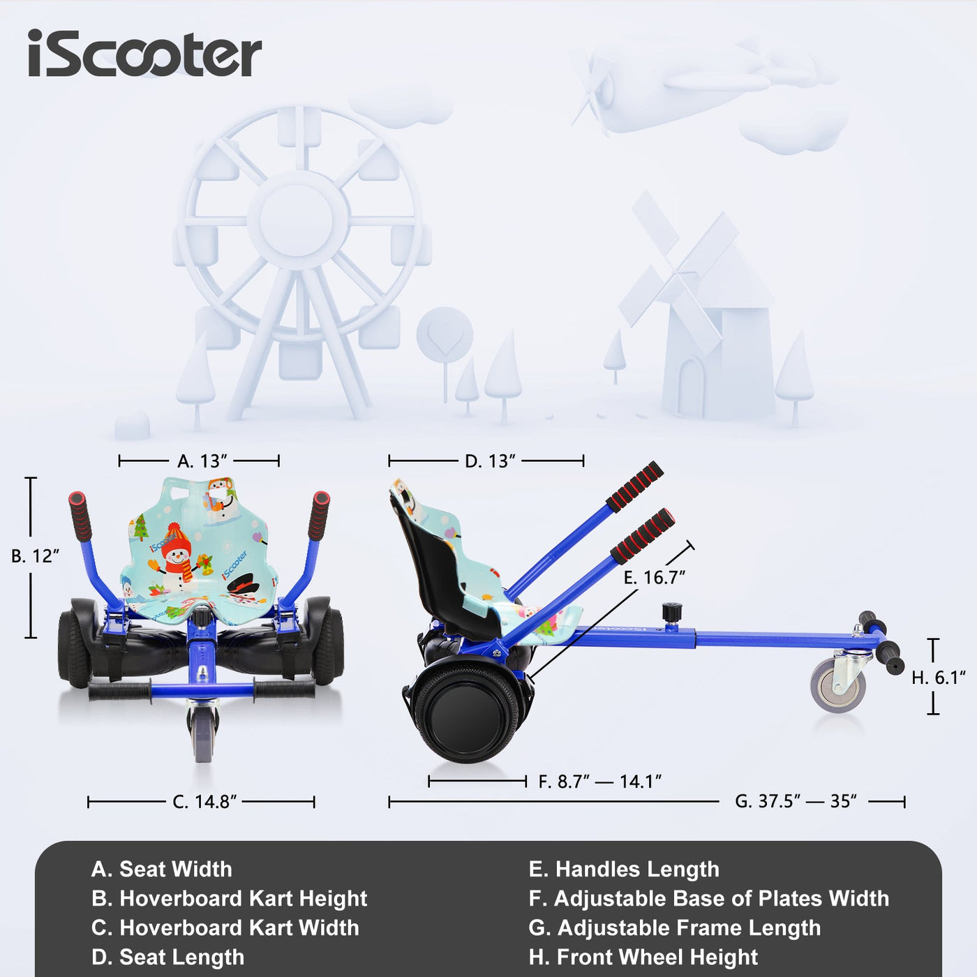 iScooter Q1 Go Kart/Hoverboard avec Siège